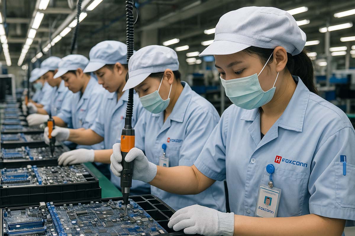 Công nhân sản xuất Foxconn (Ảnh AI)