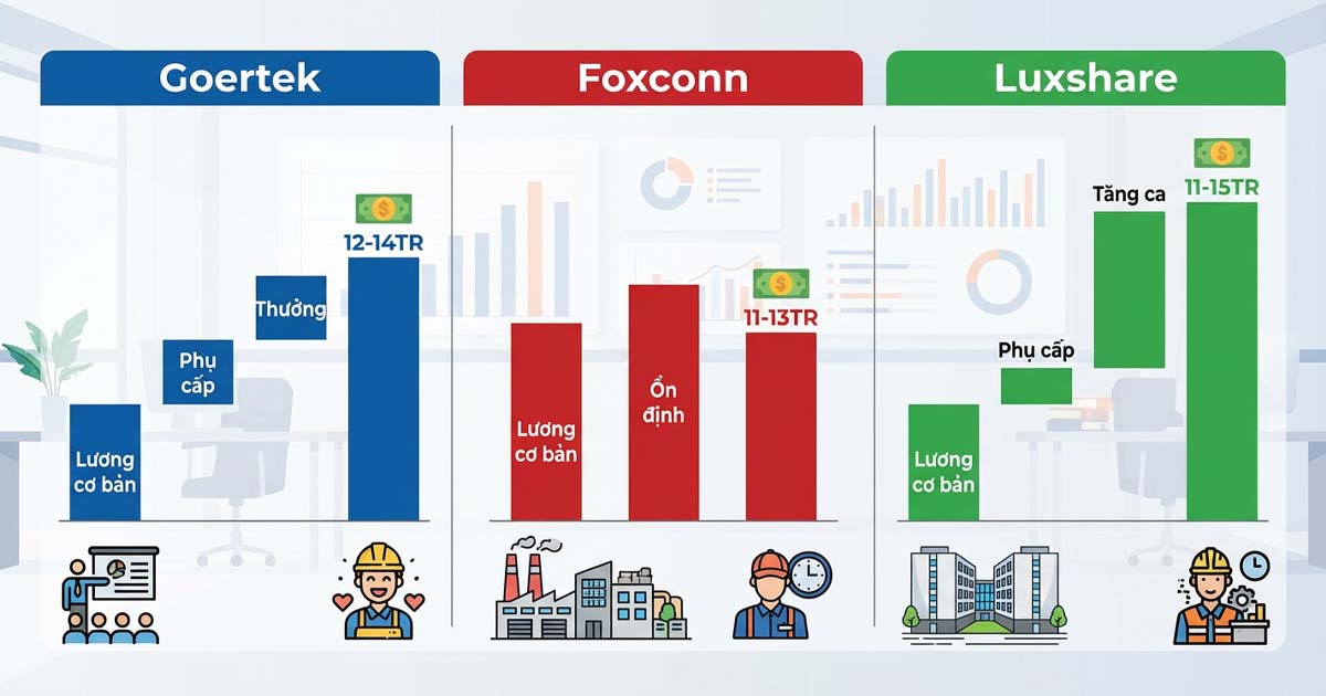 so sánh lương goertek, foxcon, luxshare